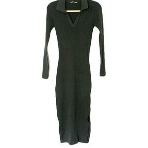 Marine Layer Women’s Small Dark Green Long Sleeve Ribbed Collared Bodycon Dress